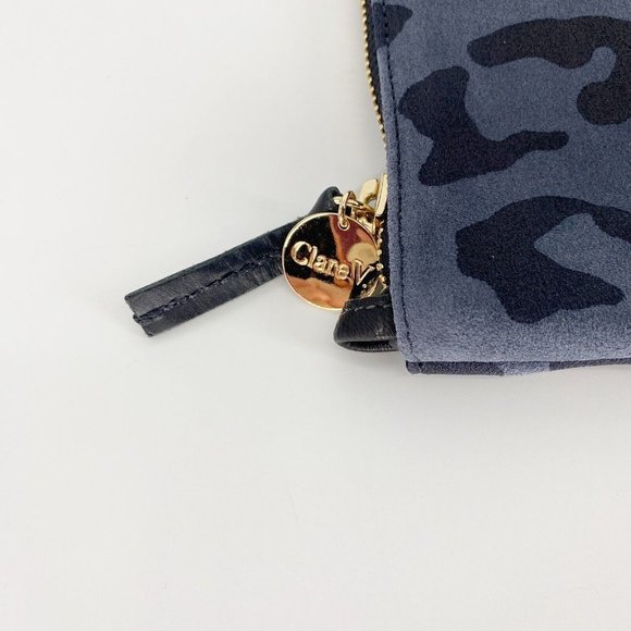 Clare V Foldover Clutch Leopard Grey Animal Print Leather Pouch - Picture 2 of 6